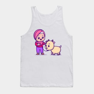 Cute Moslem Girl With Goat Cartoon Tank Top